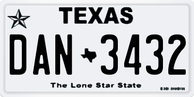 TX license plate DAN3432