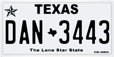TX license plate DAN3443