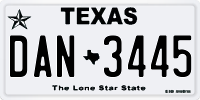 TX license plate DAN3445