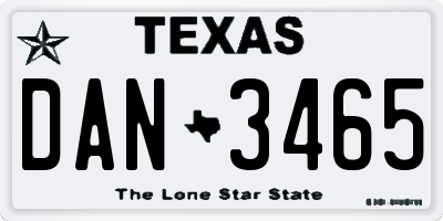 TX license plate DAN3465
