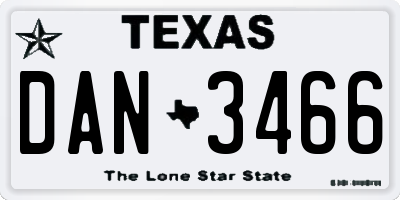 TX license plate DAN3466