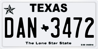 TX license plate DAN3472
