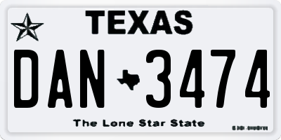 TX license plate DAN3474