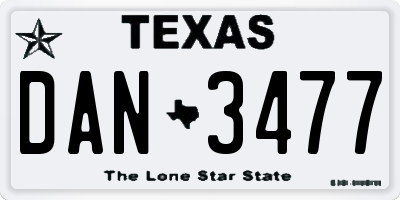 TX license plate DAN3477