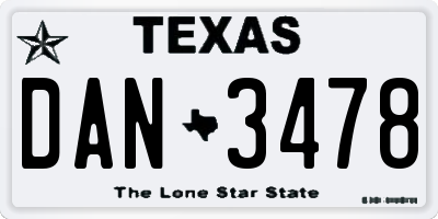 TX license plate DAN3478