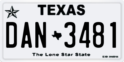 TX license plate DAN3481