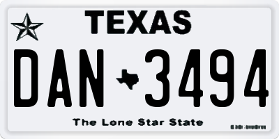 TX license plate DAN3494