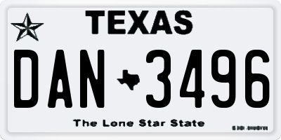 TX license plate DAN3496