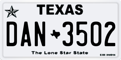 TX license plate DAN3502