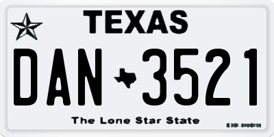 TX license plate DAN3521