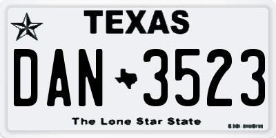 TX license plate DAN3523