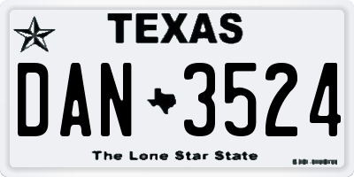 TX license plate DAN3524