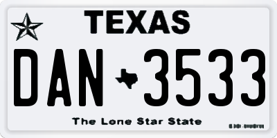TX license plate DAN3533