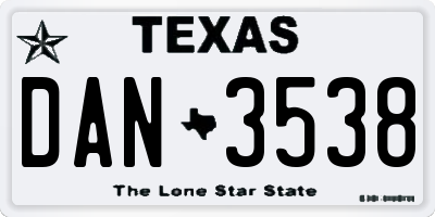 TX license plate DAN3538