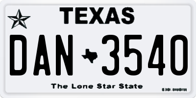 TX license plate DAN3540