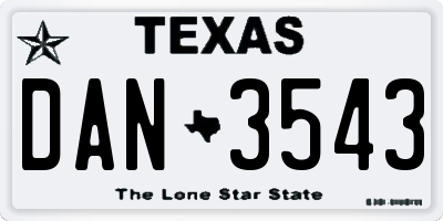 TX license plate DAN3543