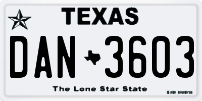 TX license plate DAN3603