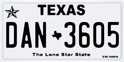TX license plate DAN3605