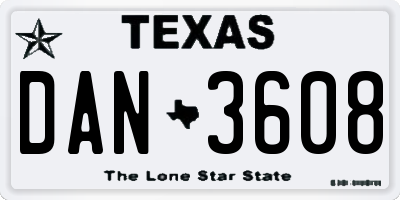 TX license plate DAN3608