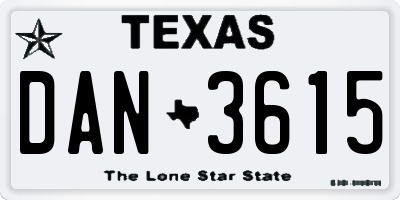 TX license plate DAN3615