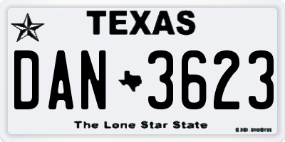 TX license plate DAN3623