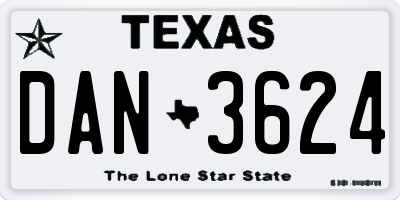 TX license plate DAN3624