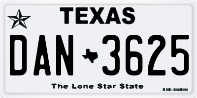TX license plate DAN3625