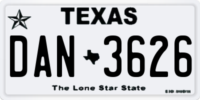 TX license plate DAN3626