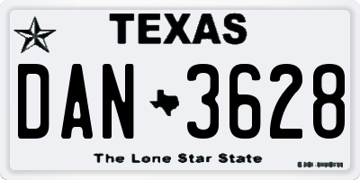 TX license plate DAN3628