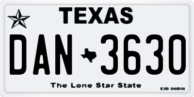 TX license plate DAN3630