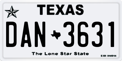 TX license plate DAN3631