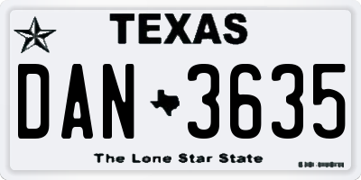 TX license plate DAN3635