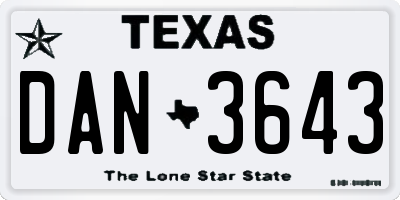 TX license plate DAN3643
