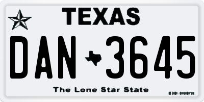 TX license plate DAN3645