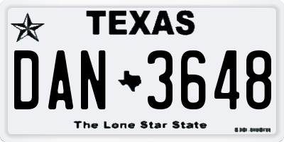 TX license plate DAN3648