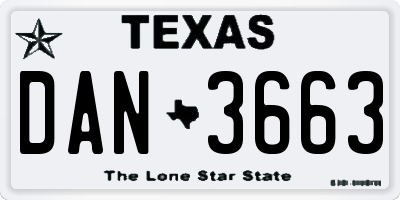 TX license plate DAN3663