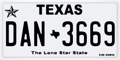 TX license plate DAN3669