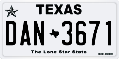 TX license plate DAN3671