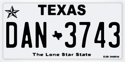 TX license plate DAN3743