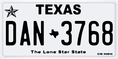 TX license plate DAN3768