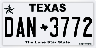 TX license plate DAN3772