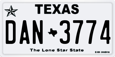 TX license plate DAN3774