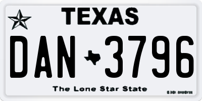 TX license plate DAN3796