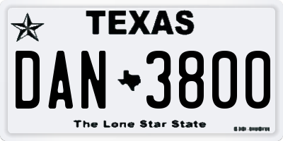 TX license plate DAN3800