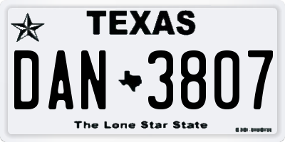 TX license plate DAN3807