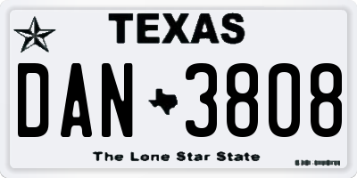 TX license plate DAN3808