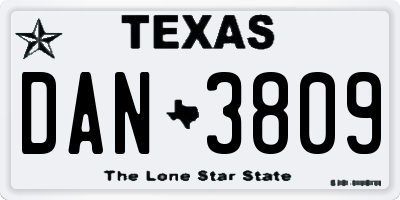 TX license plate DAN3809