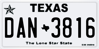 TX license plate DAN3816