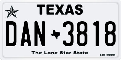 TX license plate DAN3818
