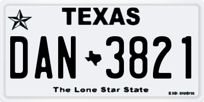 TX license plate DAN3821
